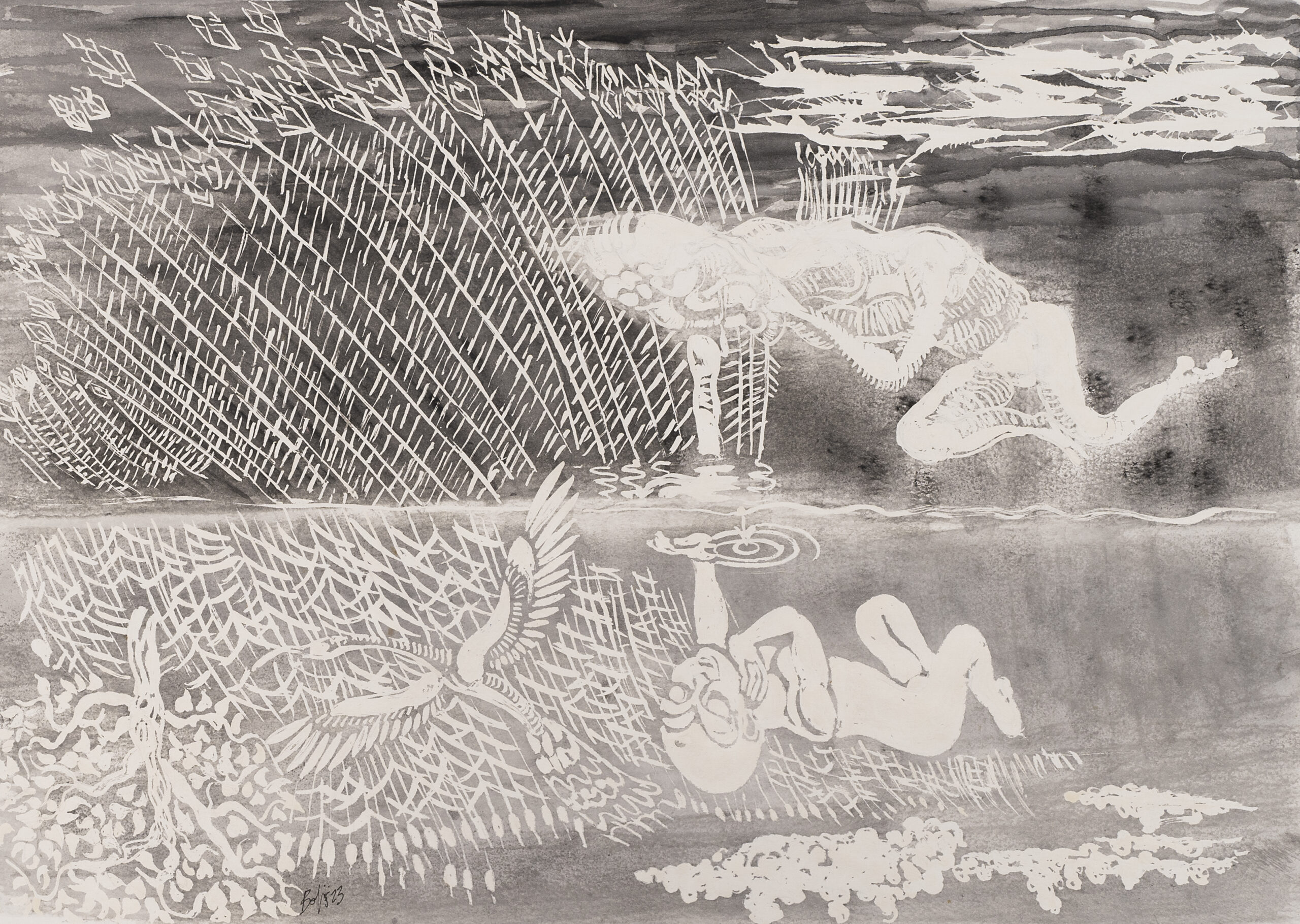 Dans le miroir du lac, un rêveur se regardait rire avec eux devant la pluie rose, qui rebondissait sur le fil de l’eau. Il vit les conquérants de sa race brutaliser les petits. Il vit les larmes couler sur les petites joues de pêche, mais aussi sur sa propre peau, avant de tomber lourdement dans l’eau cristalline.