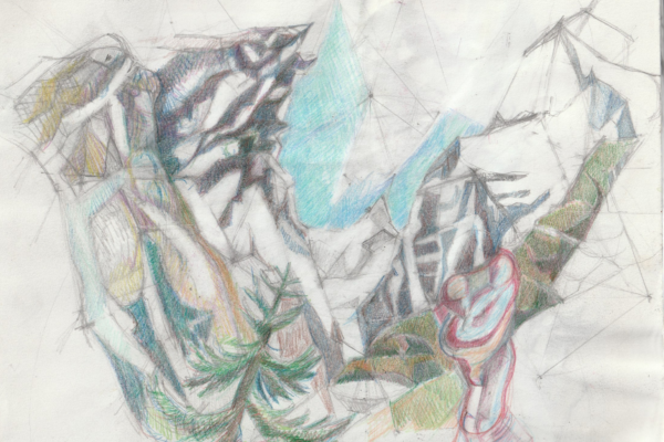 etude aquarelle crayon de couleur dance in the montain