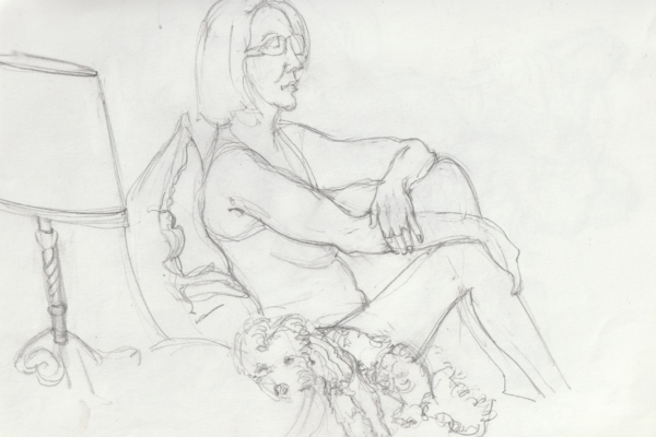 véro et chien léo dessin crayon